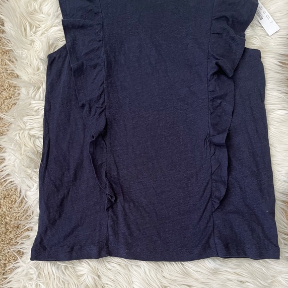 {J. Crew} Linen Ruffle Shell Shell Tank in Navy - Women's Medium - NWT - Picture 4 of 11